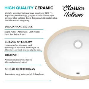 CLASSICA ITALIANO Wastafel Kamar Mandi Tanam Undercounter Minimalis TC-039