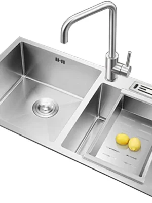 DB-7843-RINOKS-bak-cuci-piring-2-lubang-tebal RINOKS DB-7843 bak cuci piring stainless 2 lubang dengan tempat pisau