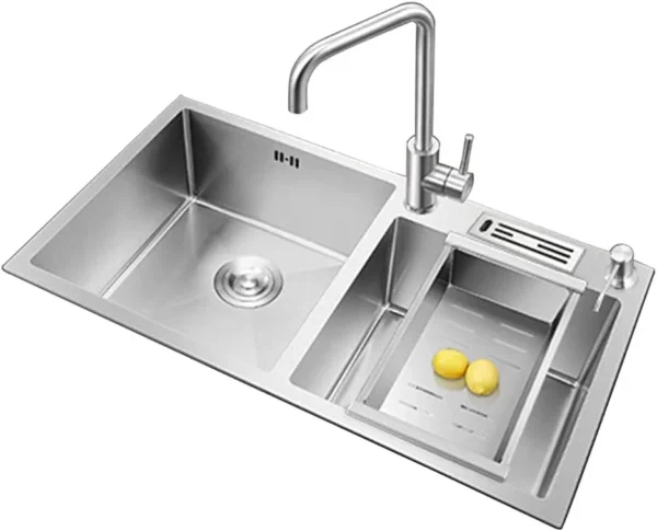 RINOKS DB-7843 bak cuci piring stainless 2 lubang dengan tempat pisau