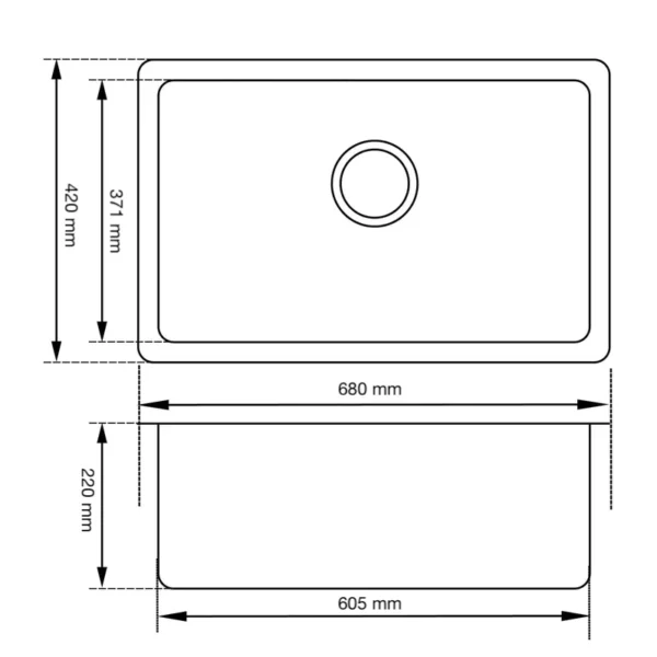 Granit kitchen sink hitam RINOKS 6842 sketch