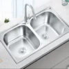 RKS-8050-RINOKS-bak-cuci-piring-2-lubang-stainles-80x50x18 RINOKS RKS-8050 Kitchen Sink 2 Bowl 80cm Stainless Steel Premium- RINOKS RKS-8350 Kitchen Sink 2 Bowl 83cm Stainless Steel Premium