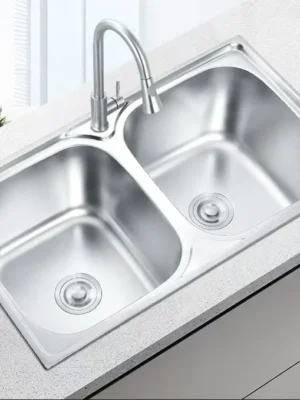 RKS-8050-RINOKS-bak-cuci-piring-2-lubang-stainles-80x50x18 RINOKS RKS-8050 Kitchen Sink 2 Bowl 80cm Stainless Steel Premium- RINOKS RKS-8350 Kitchen Sink 2 Bowl 83cm Stainless Steel Premium