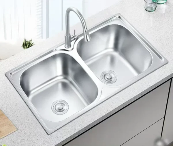 RKS-8050-RINOKS-bak-cuci-piring-2-lubang-stainles-80x50x18 RINOKS RKS-8050 Kitchen Sink 2 Bowl 80cm Stainless Steel Premium- RINOKS RKS-8350 Kitchen Sink 2 Bowl 83cm Stainless Steel Premium