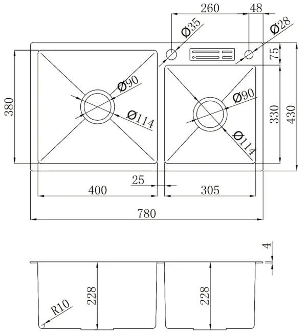 RINOKS Kitchen Sink DB-7843 tempat pisau tirisan keranjang
