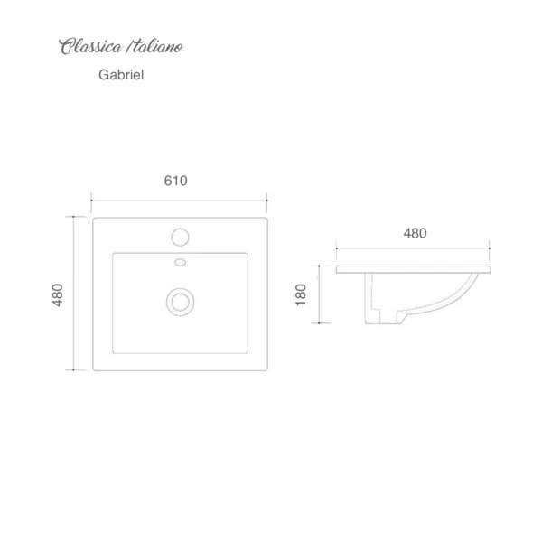 Wastafel tanam keramik Gabriel - 610 x 470 x 170mm sketch