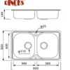 RKS-8350-sketch RINOKS RKS-8350 Kitchen Sink 2 Bowl 83cm Stainless Steel Premium