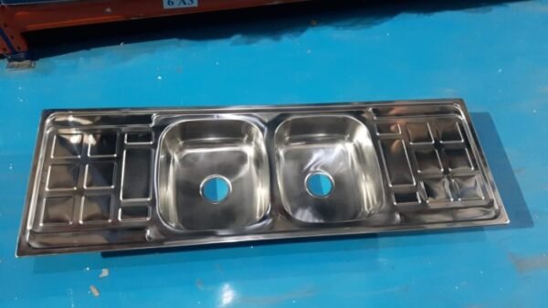 9fcb7791-e3f9-41fb-9c65-5b3e8371919c.jpg RINOKS RKS-977A Bak cuci piring stainless 2 lubang 2 sayap 150cm