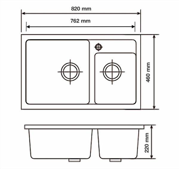 GDB-8246-sketch.png RINOKS Granite kitchen sink wastafel cuci piring granit double bowl 8246