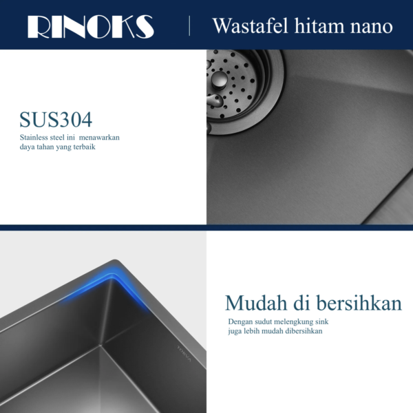 Bak cuci piring RINOKS Kitchen Sink mewah minimalis hitam nano black