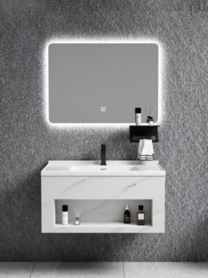 Wastafel kabinet stainles MITILINI-WH Classica Italiano + cermin LED