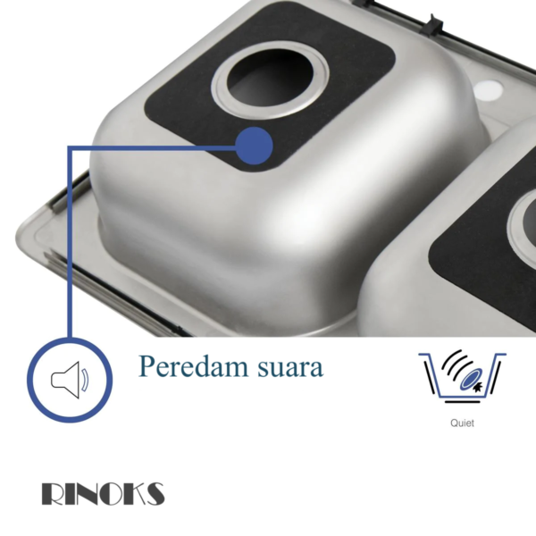 RINOKS-2-lubang-peredam-suara.png Wastafel Stainless Steel tebal RINOKS 83cm + afur + siphon selang