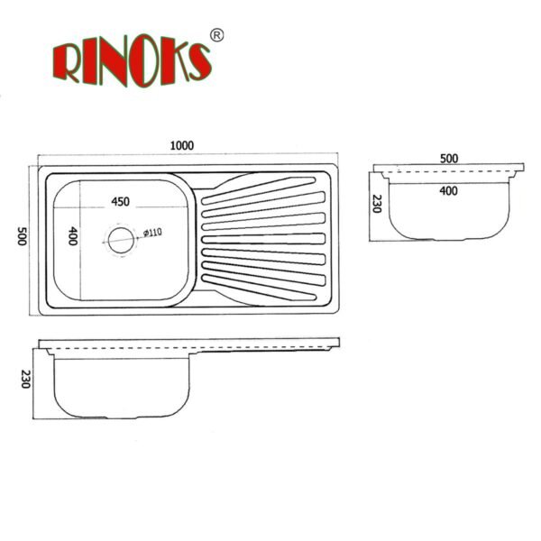 RKS-314E-Wastafel-cuci-piring-RINOKS-1000x500x230-e1696558221388.jpg Kitchen sink RINOKS 1 lubang sayap kithcen sink stainles tebal anti karat 100cm