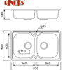 RKS-8350-sketch.png Wastafel Stainless Steel tebal RINOKS 83cm + afur + siphon selang