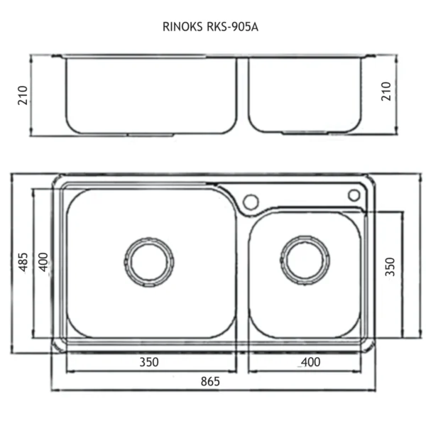 RKS-905A-bak-cuci-piring-RINOKS-Sketch copy RINOKS 2 lubang RKS-905A Bak Cuci Piring Stainless Tebal 86.5 cm sketch