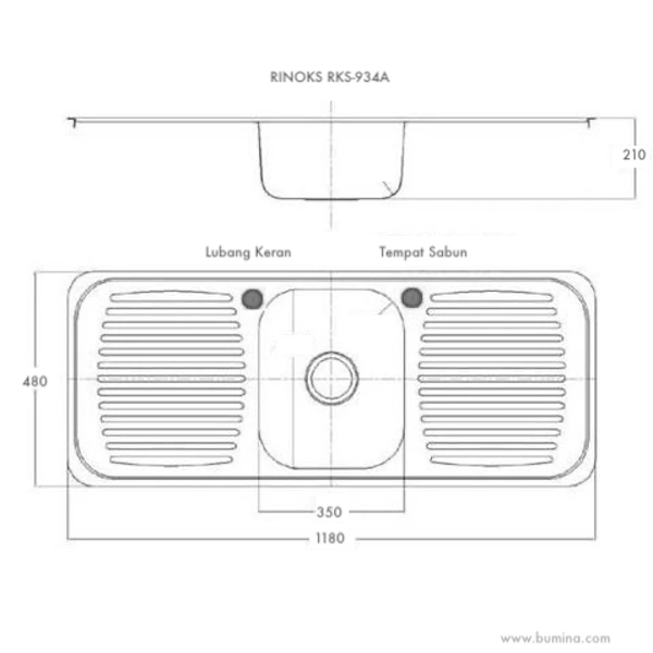 RKS-934A-bak-cuci-piring-satu-lubang-dua-sayap-sketch-600x600 Wastafel dapur 1 lubang 2 sayap sketch