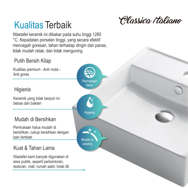 Wastafel gantung keramik TC-024 Classica Italiano kotak mewah modern