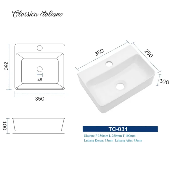 CLASSICA ITALIANO Wastafel Keramik Dinding Minimalis TC-031 White