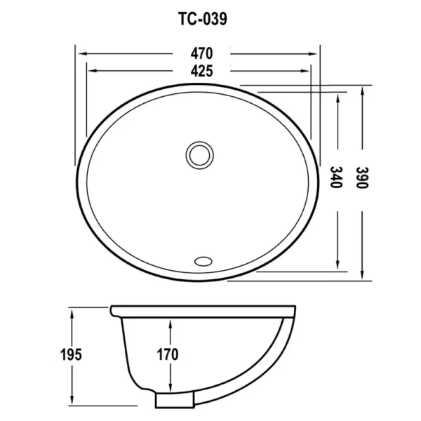 TC-039-Classica-Italiano-Wastafel-Keramik-Undermount-sketch CLASSICA ITALIANO Wastafel Kamar Mandi Tanam Undercounter Minimalis TC-039