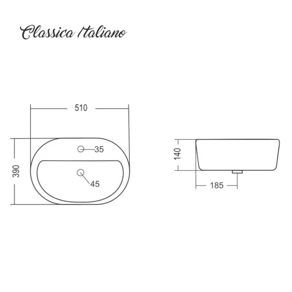 Wastafel keramik countertop Classica Italiano TC-136