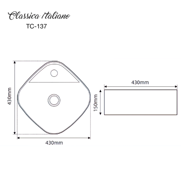 TC-137-sketch.png Wastafel cuci tangan keramik Classica Italiano mewah modern anti noda TC-137