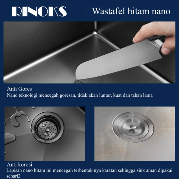 Bak cuci piring RINOKS Kitchen Sink mewah minimalis hitam nano black