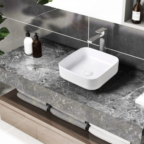 Art basin CLASSICA ITALIANO Wastafel cuci tangan keramik kotak putih anti noda